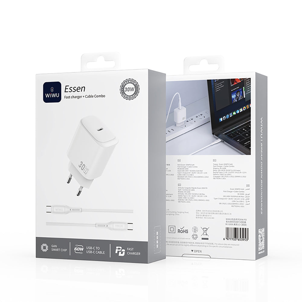Wiwu Wi-G008 Essen Serisi GaN Tech PD Hızlı Şarj Başlığı Type-C to Type-C PD 30W Kablolu Şarj Seti Wiwu Wi-G008 Essen Serisi GaN Tech PD Hızlı Şarj Başlığı Type-C to Type-C PD 30W Kablolu Şarj Seti